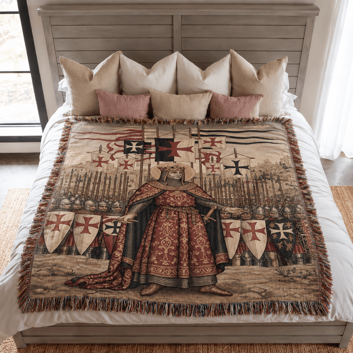 Baldwin IV Jerusalem Tapestry Woven Blanket | Medieval Tapestry Woven Throw Blanket
