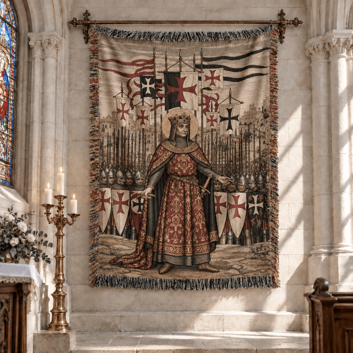 Baldwin IV Jerusalem Tapestry Woven Blanket | Medieval Tapestry Woven Throw Blanket