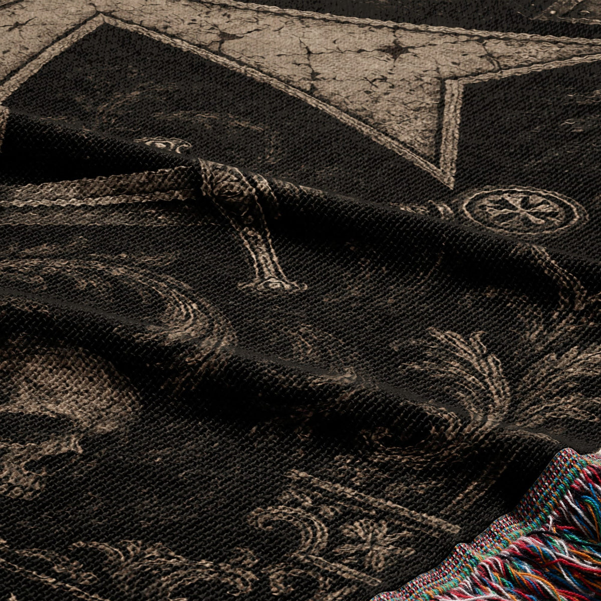 Black Crusader Cross Woven Blanket | Knights Templar Crusader Orders Cross Tapestry