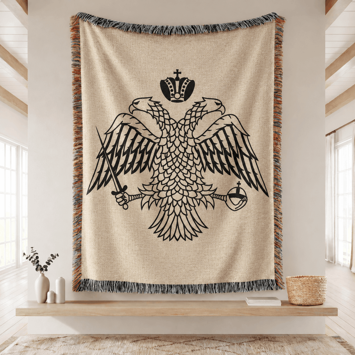Byzantine Double Headed Eagle Tapestry Throw Woven Blanket | Medieval Tapestry Woven Throw Blanket
