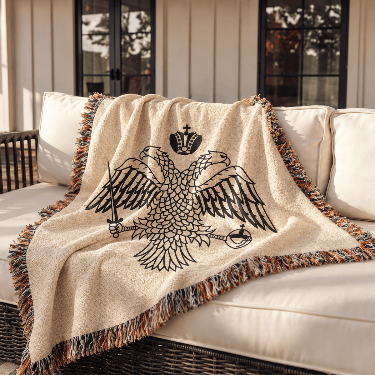 Byzantine Double Headed Eagle Tapestry Throw Woven Blanket | Medieval Tapestry Woven Throw Blanket