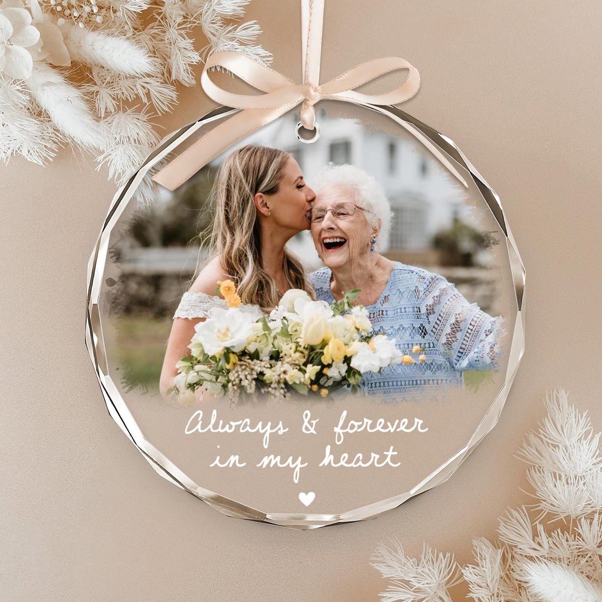 Custom Photo Memorial Crystal Ornament | Always and Forever In My Heart Ornament