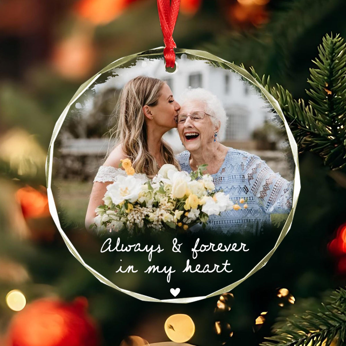 Custom Photo Memorial Crystal Ornament | Always and Forever In My Heart Ornament