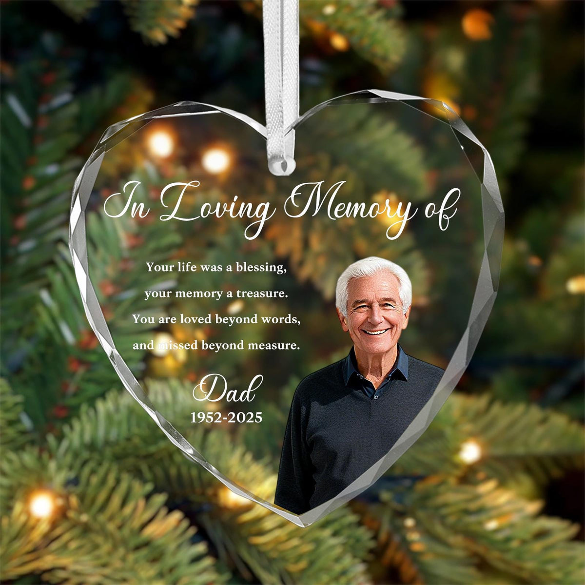 Custom Photo Memorial Crystal Ornament | In Loving Ornament