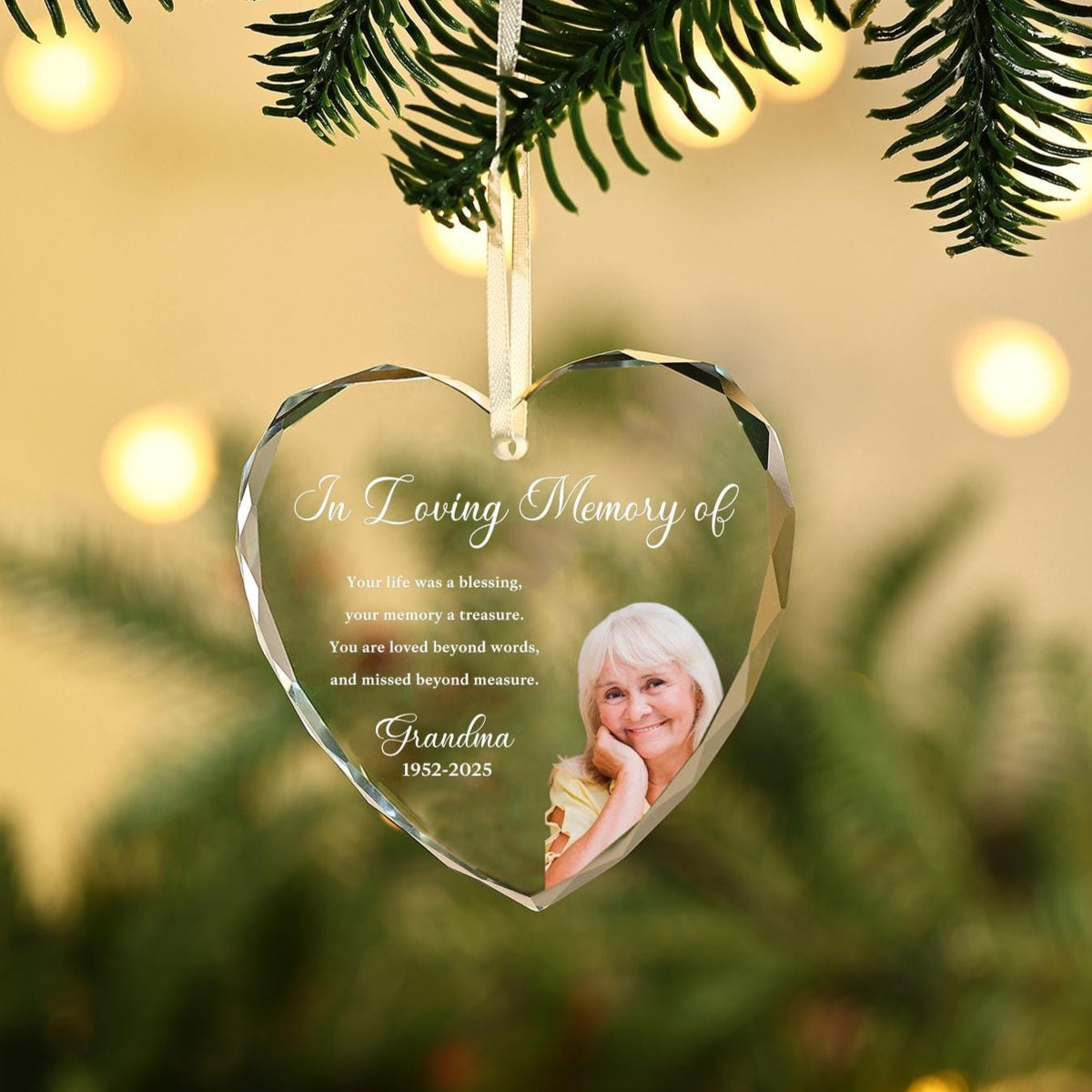 Custom Photo Memorial Crystal Ornament | In Loving Ornament