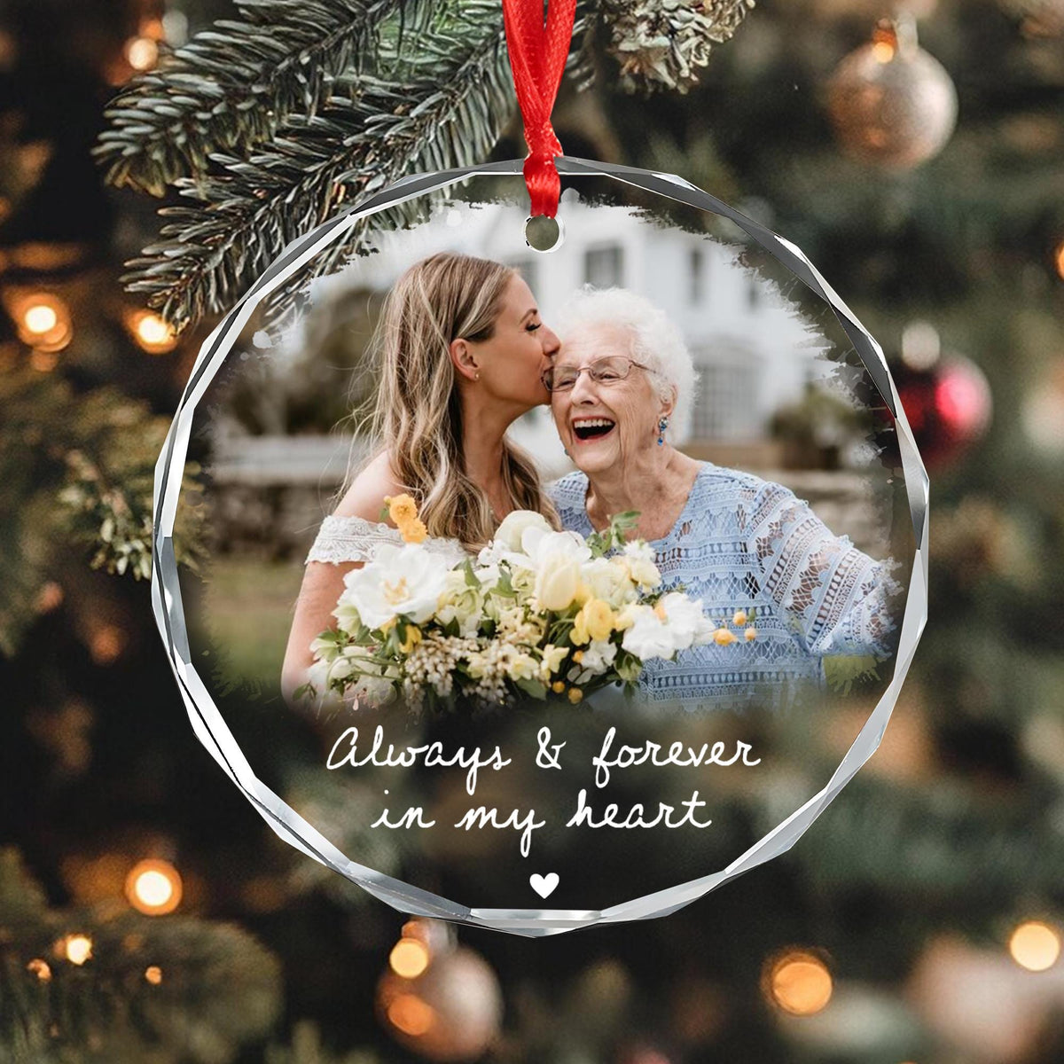 Custom Photo Memorial Crystal Ornament | Always and Forever In My Heart Ornament