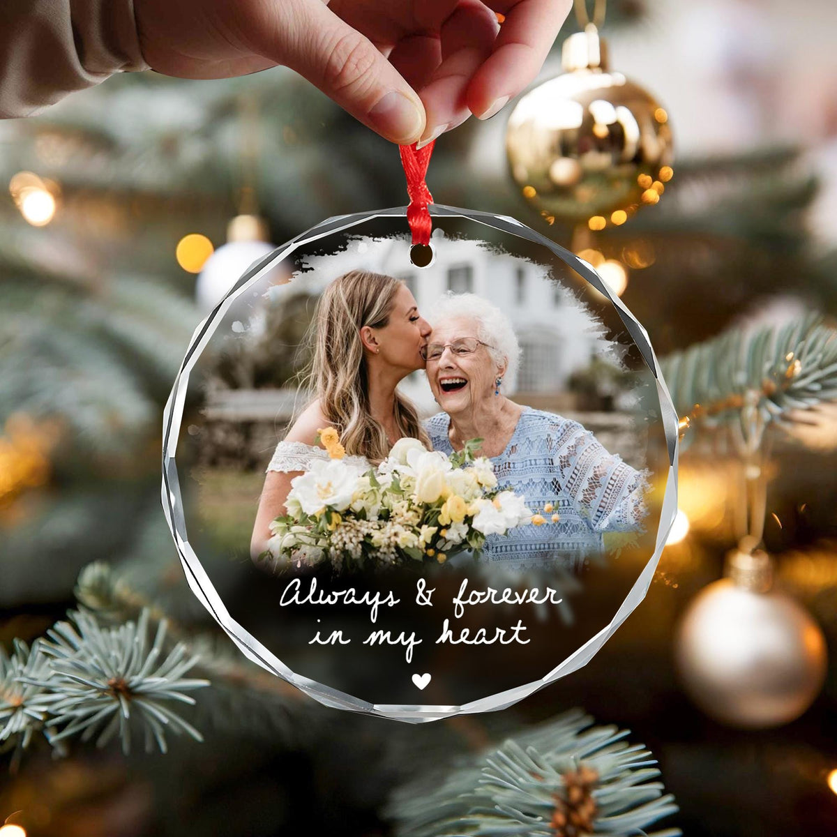 Custom Photo Memorial Crystal Ornament | Always and Forever In My Heart Ornament