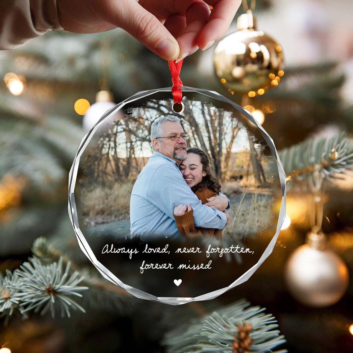 Custom Photo Memorial Crystal Ornament | Always and Forever In My Heart Ornament