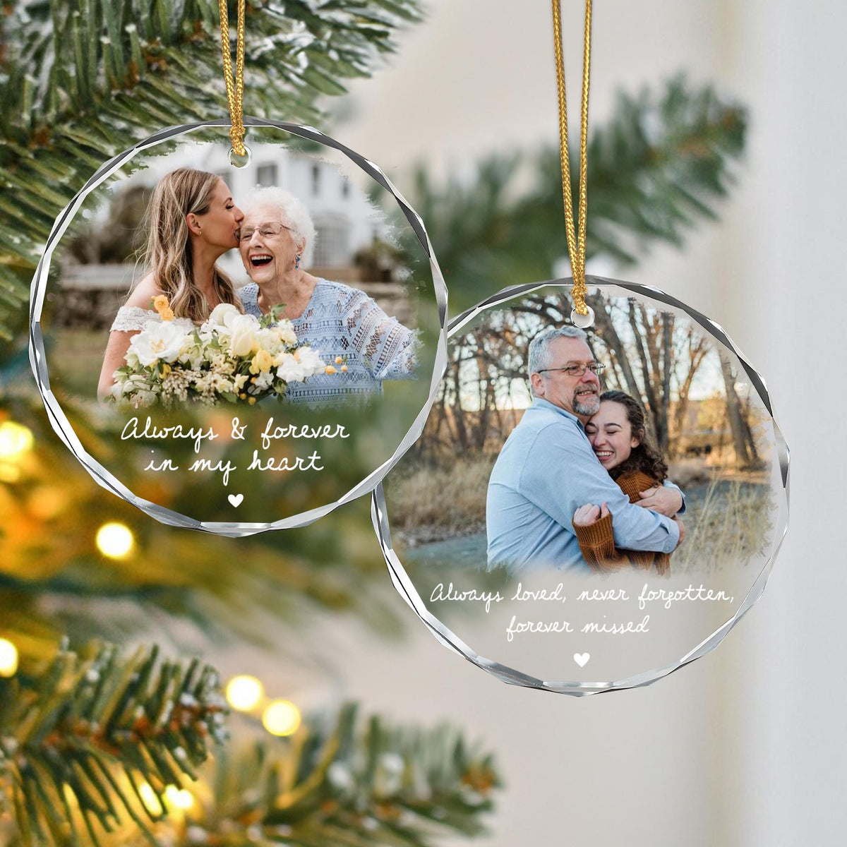 Custom Photo Memorial Crystal Ornament | Always and Forever In My Heart Ornament