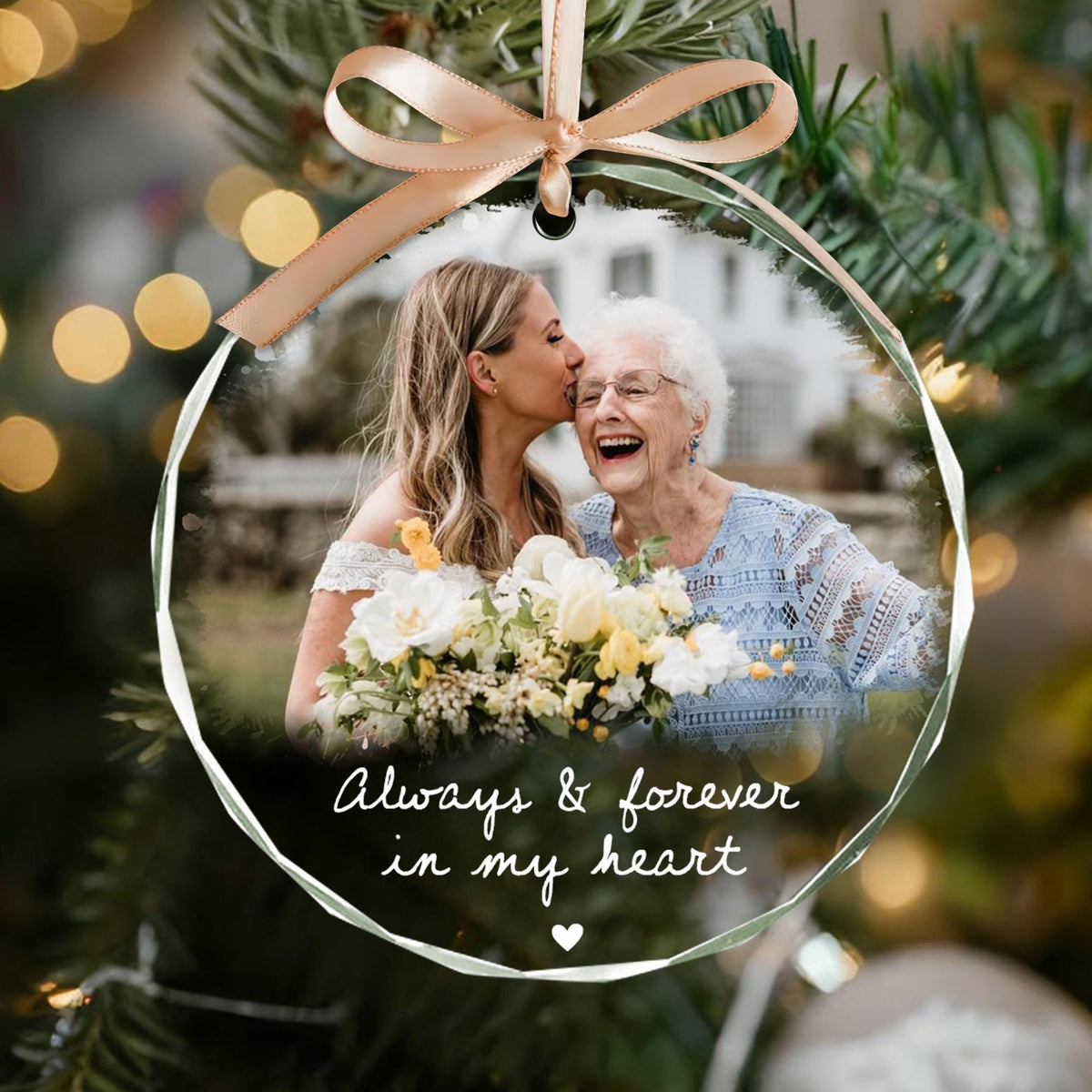 Custom Photo Memorial Crystal Ornament | Always and Forever In My Heart Ornament