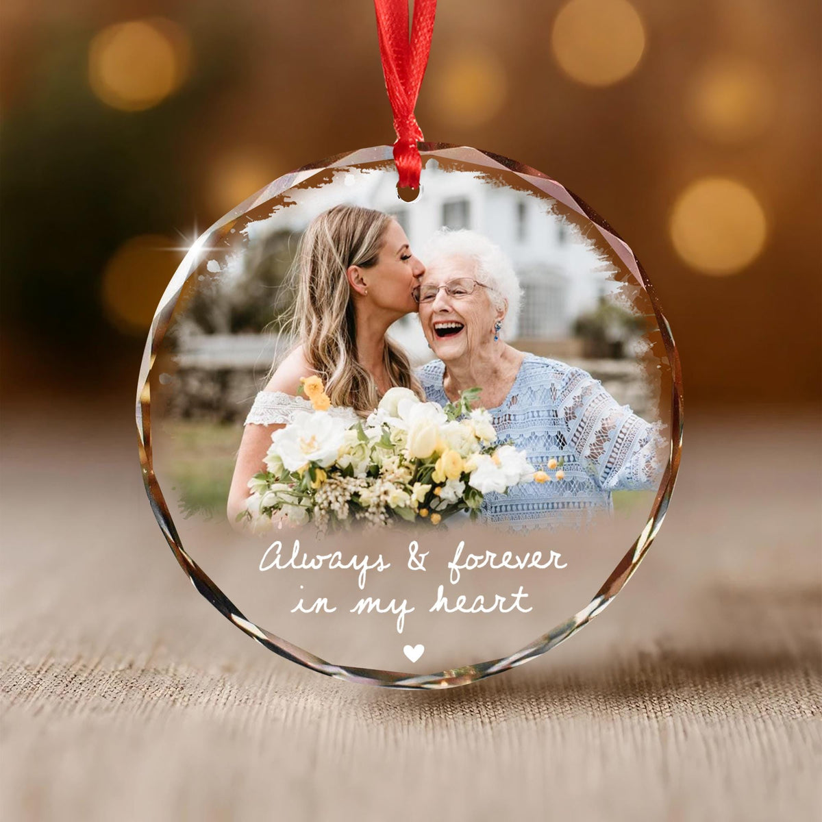 Custom Photo Memorial Crystal Ornament | Always and Forever In My Heart Ornament