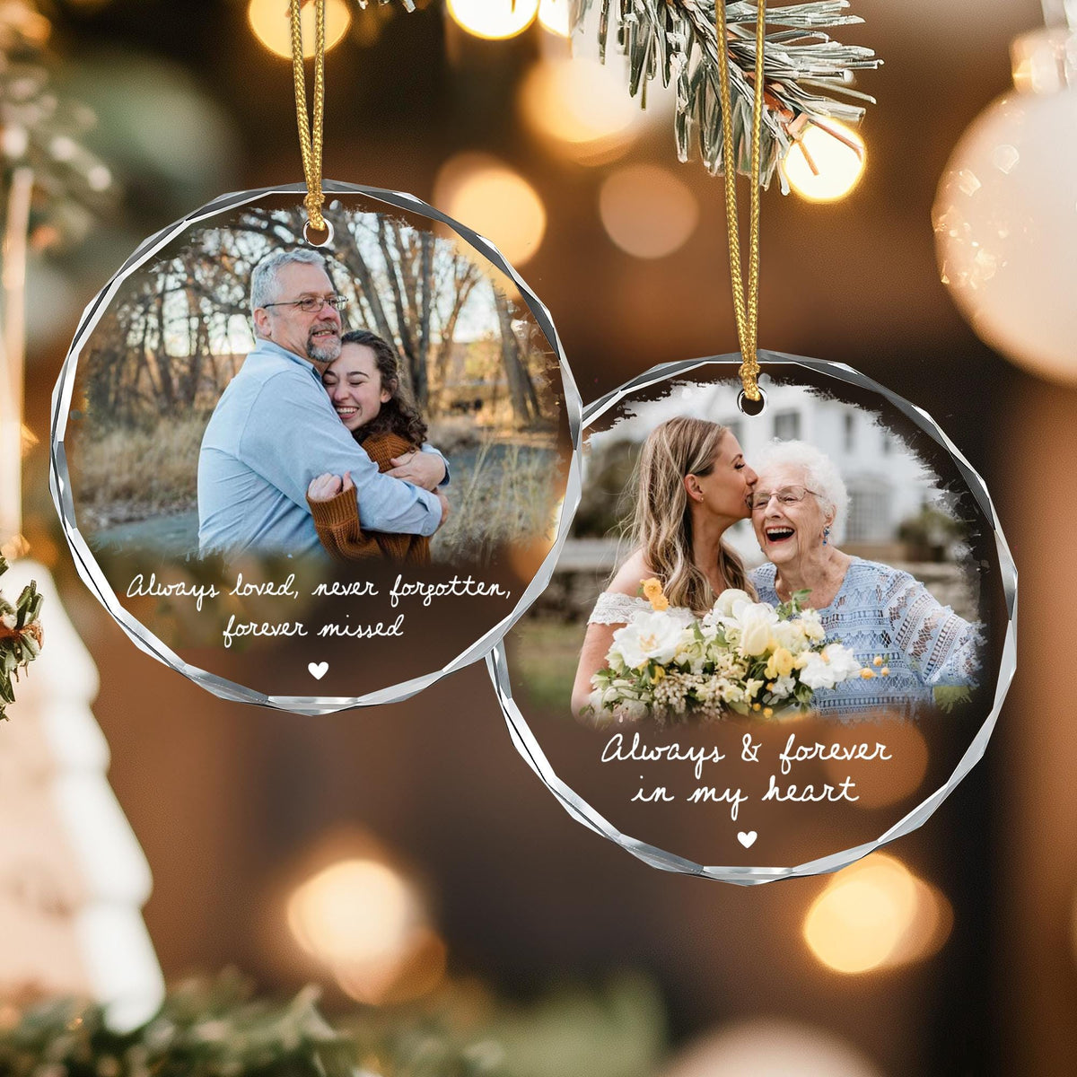 Custom Photo Memorial Crystal Ornament | Always and Forever In My Heart Ornament
