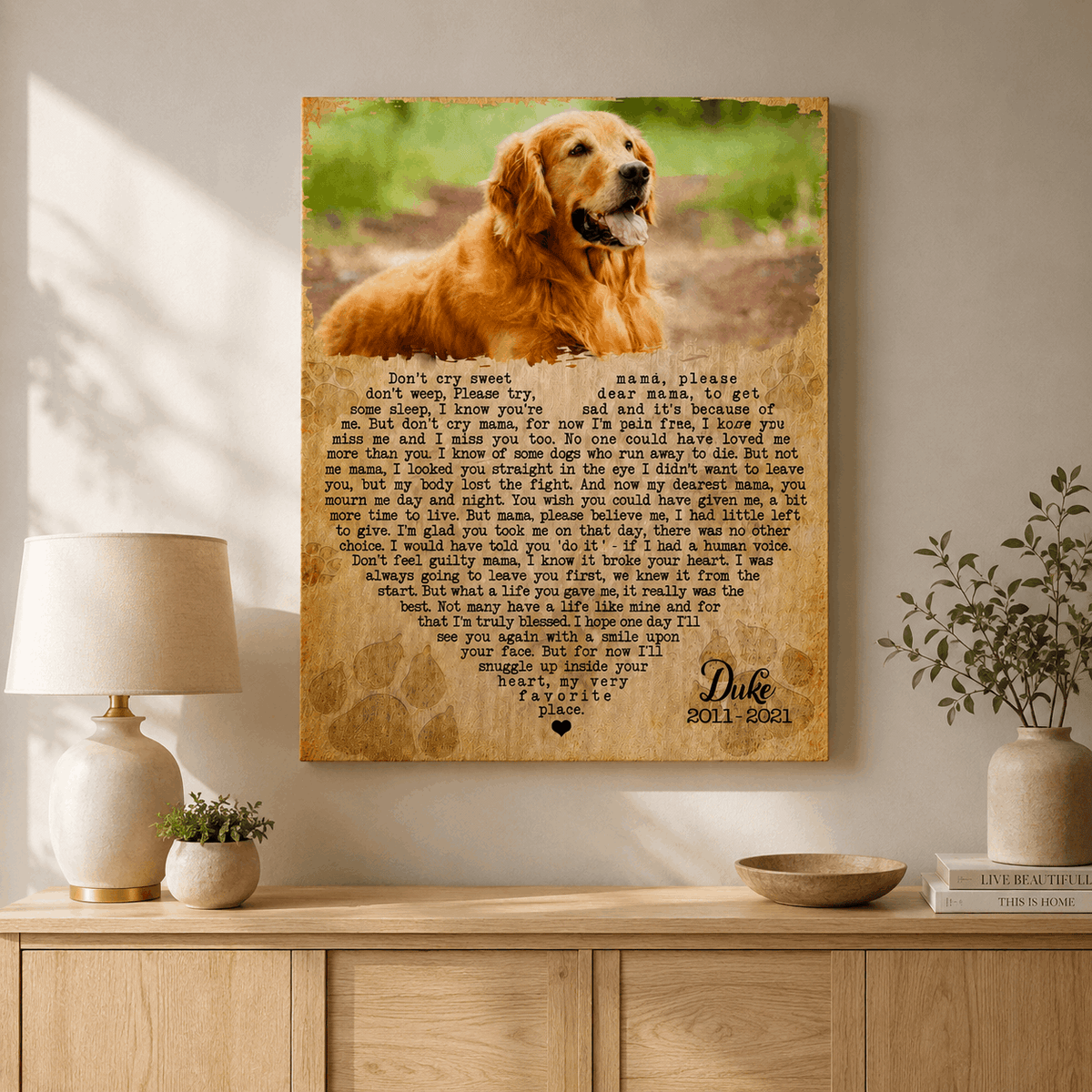 Don't Cry Sweet Mama Dog Poem | Custom Dog Memorial Canvas | Dog Memorial Gifts