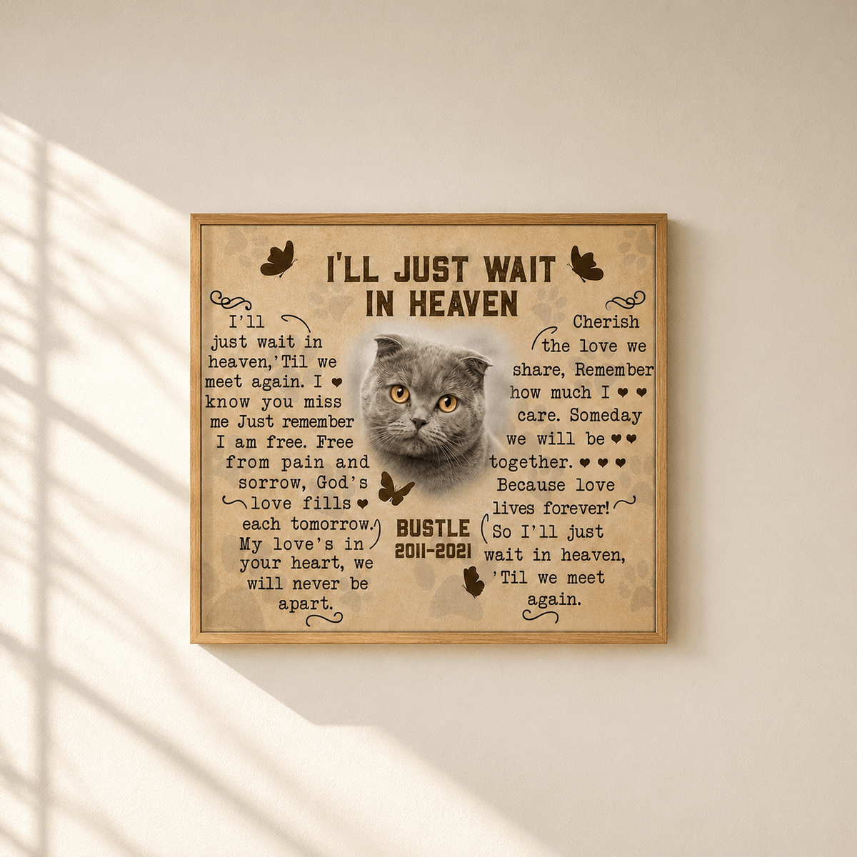 I'll Just Wait In Heaven Cat Poem | Custom Cat Memorial Canvas | Cat Memorial Gifts