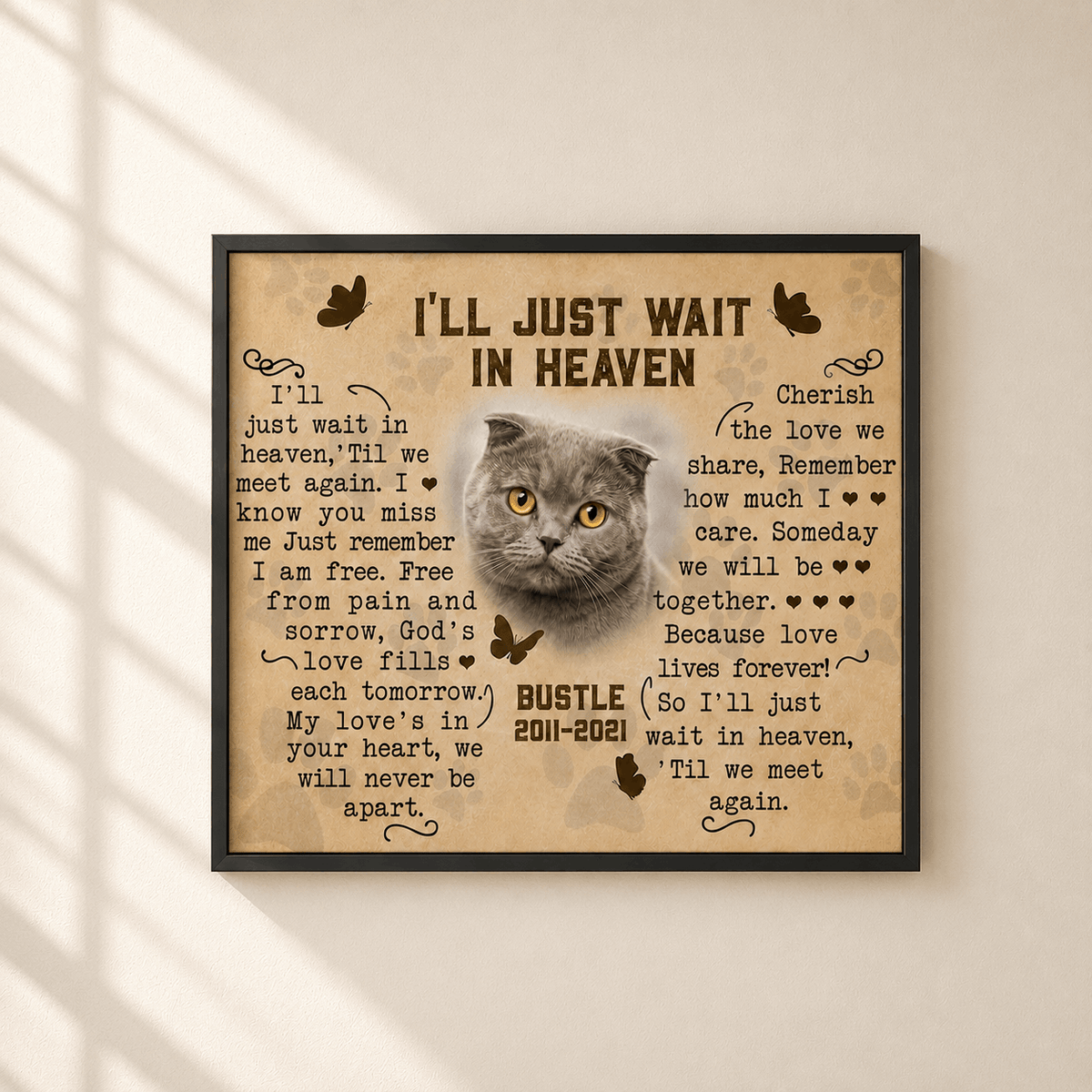 I'll Just Wait In Heaven Cat Poem | Custom Cat Memorial Canvas | Cat Memorial Gifts