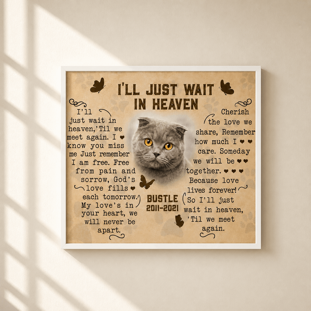 I'll Just Wait In Heaven Cat Poem | Custom Cat Memorial Canvas | Cat Memorial Gifts