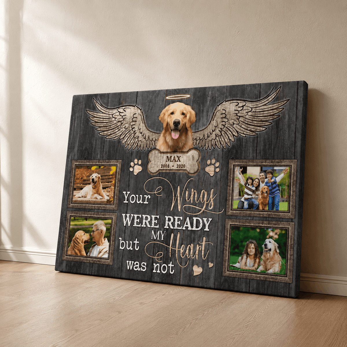 Your Wings Were Ready But My Heart Was Not | Custom Dog Memorial Canvas | Dog Memorial Gifts