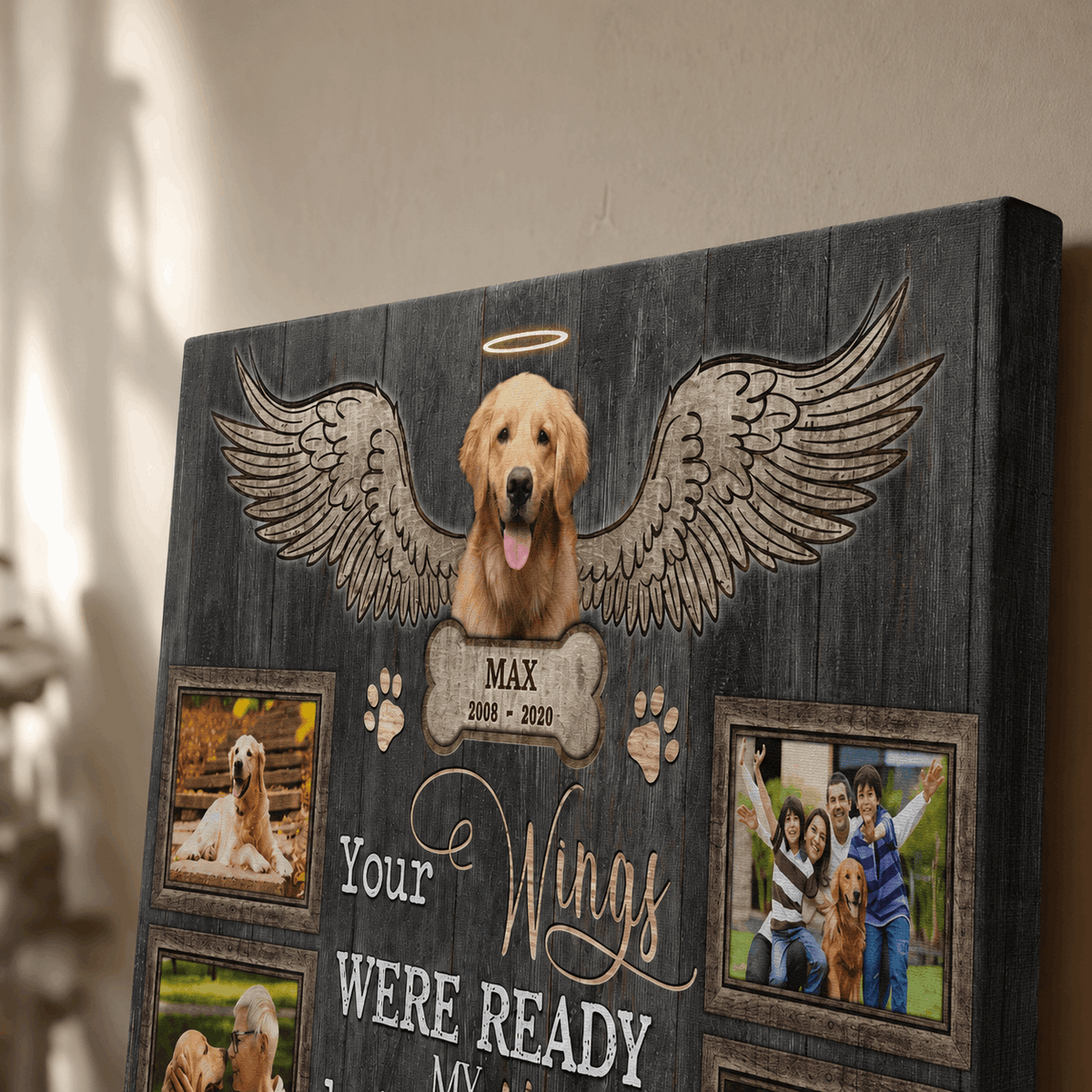 Your Wings Were Ready But My Heart Was Not | Custom Dog Memorial Canvas | Dog Memorial Gifts