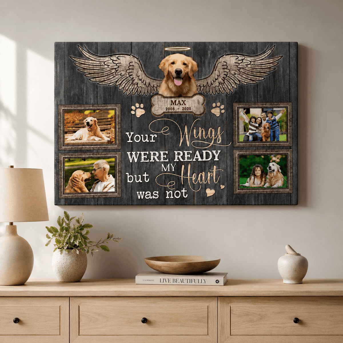 Your Wings Were Ready But My Heart Was Not | Custom Dog Memorial Canvas | Dog Memorial Gifts