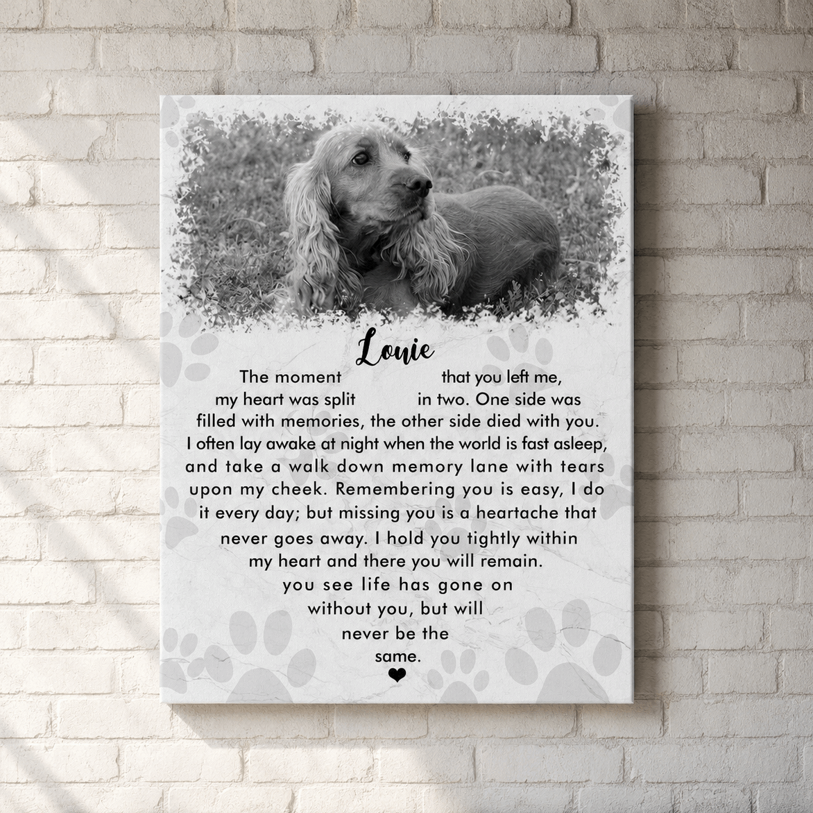 The Moment That You Left Me Dog Poem | Custom Dog Memorial Canvas Print | Heart Shape