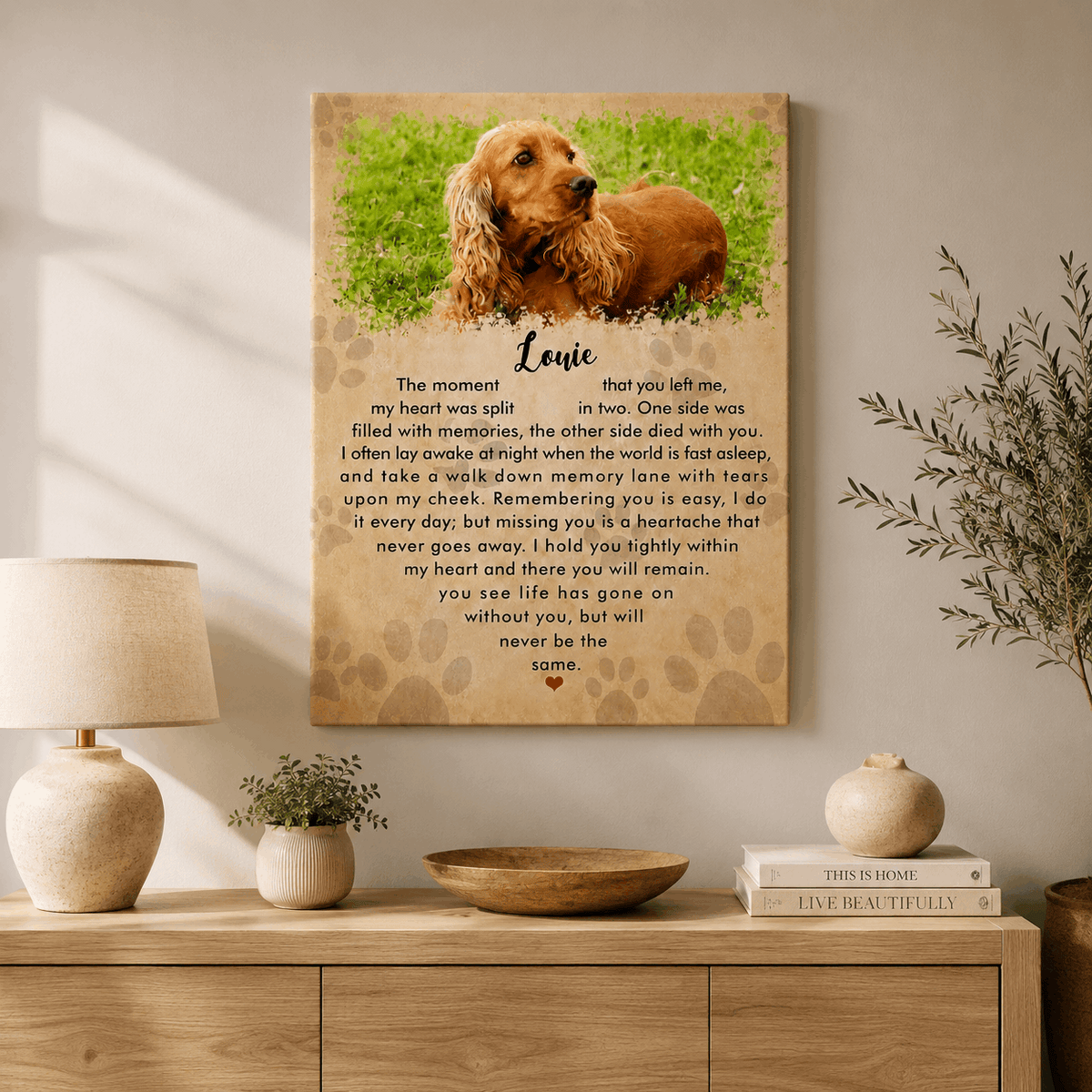 The Moment That You Left Me Dog Poem | Custom Dog Memorial Canvas Print | Heart Shape