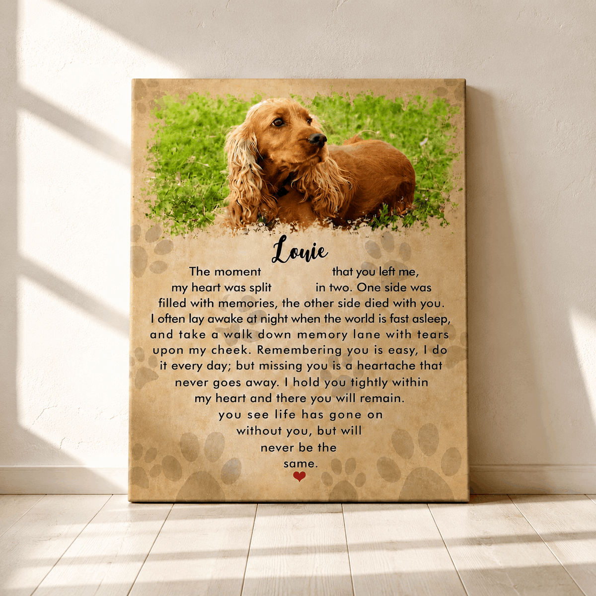 The Moment That You Left Me Dog Poem | Custom Dog Memorial Canvas Print | Heart Shape