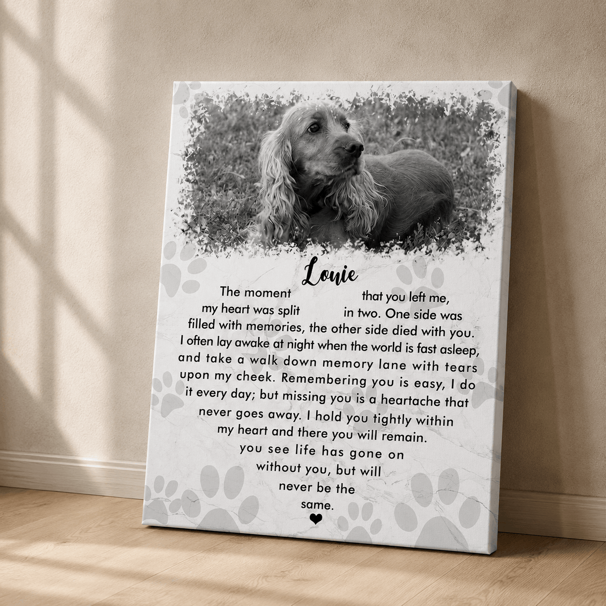 The Moment That You Left Me Dog Poem | Custom Dog Memorial Canvas Print | Heart Shape