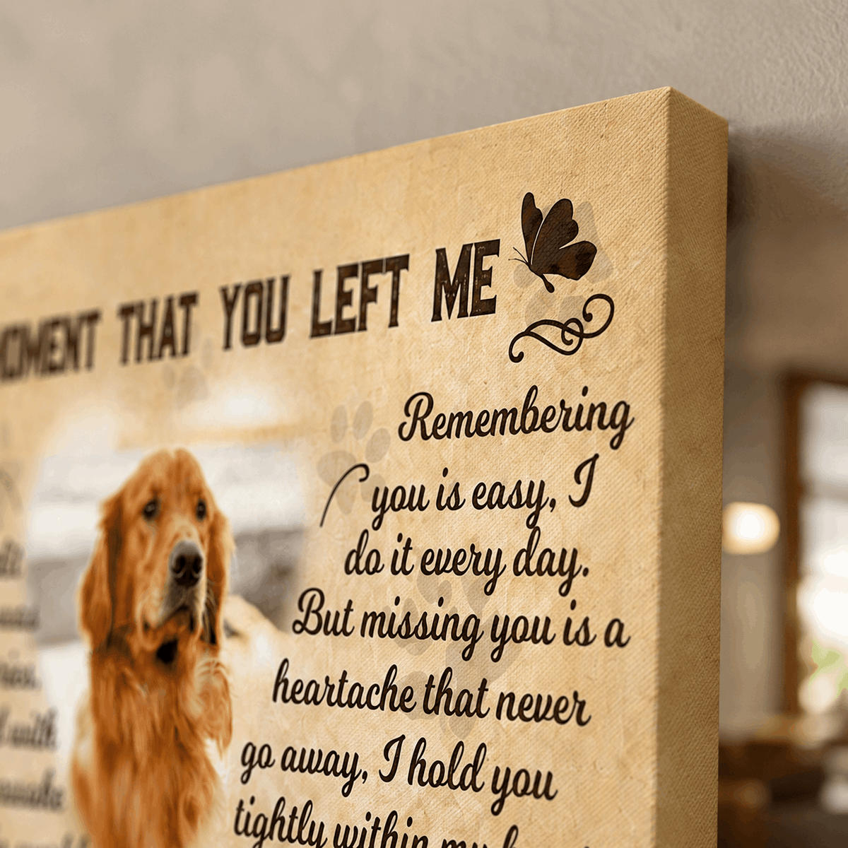 The Moment That You Left Me Dog Poem | Custom Dog Memorial Canvas Print | Butterfly Shape