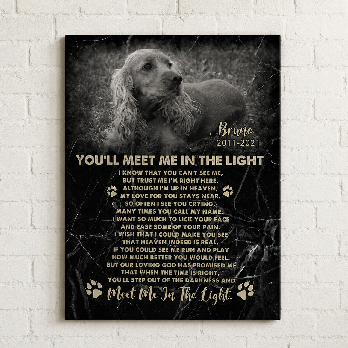 You'll Meet Me In The Light Poem | Custom Dog Memorial Canvas | Dog Memorial Gifts