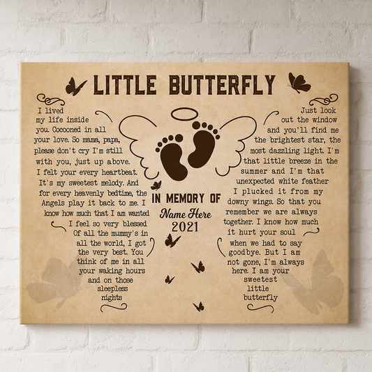 Miscarriage Gift | Little Butterfly Memorial Poem | Custom Memorial Canvas Print