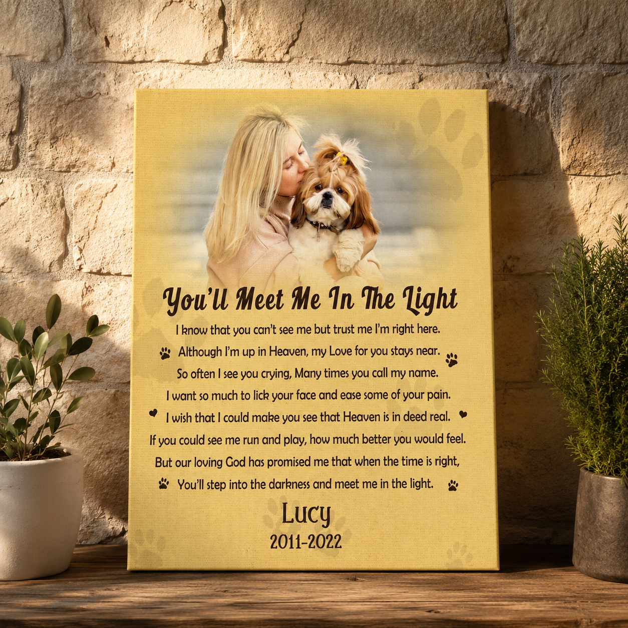 You'll Meet Me In The Light Poem | Custom Dog Memorial Canvas | Dog Memorial Gifts