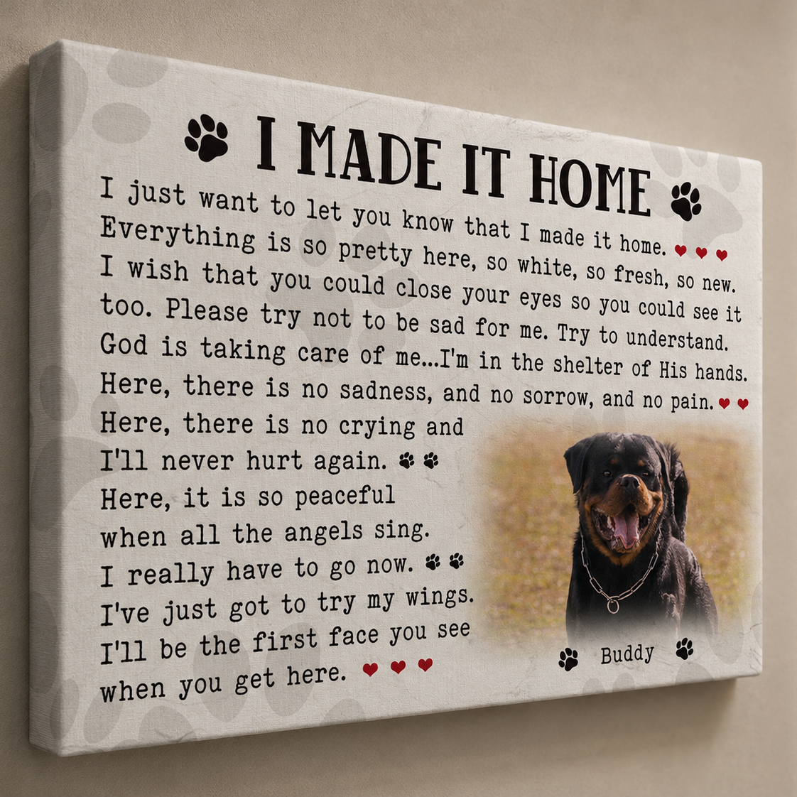 I Made It Home Dog Poem | Custom Dog Memorial Canvas | Dog Memorial Gifts