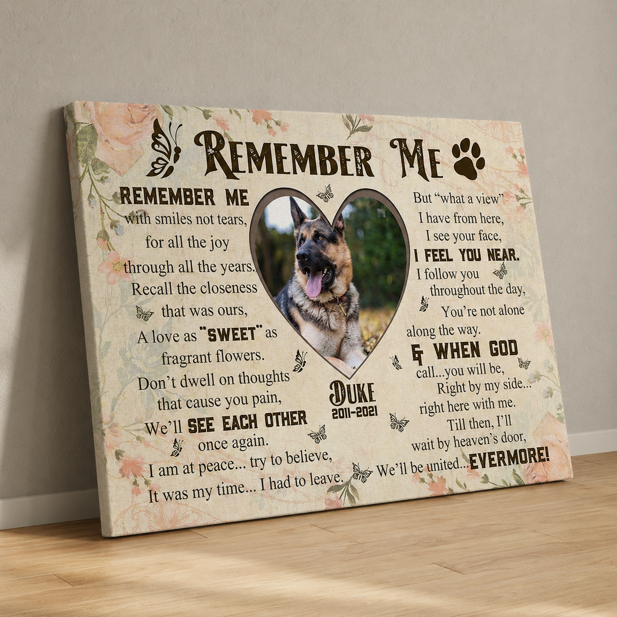 Remember Me Dog Poem | Custom Dog Memorial Canvas