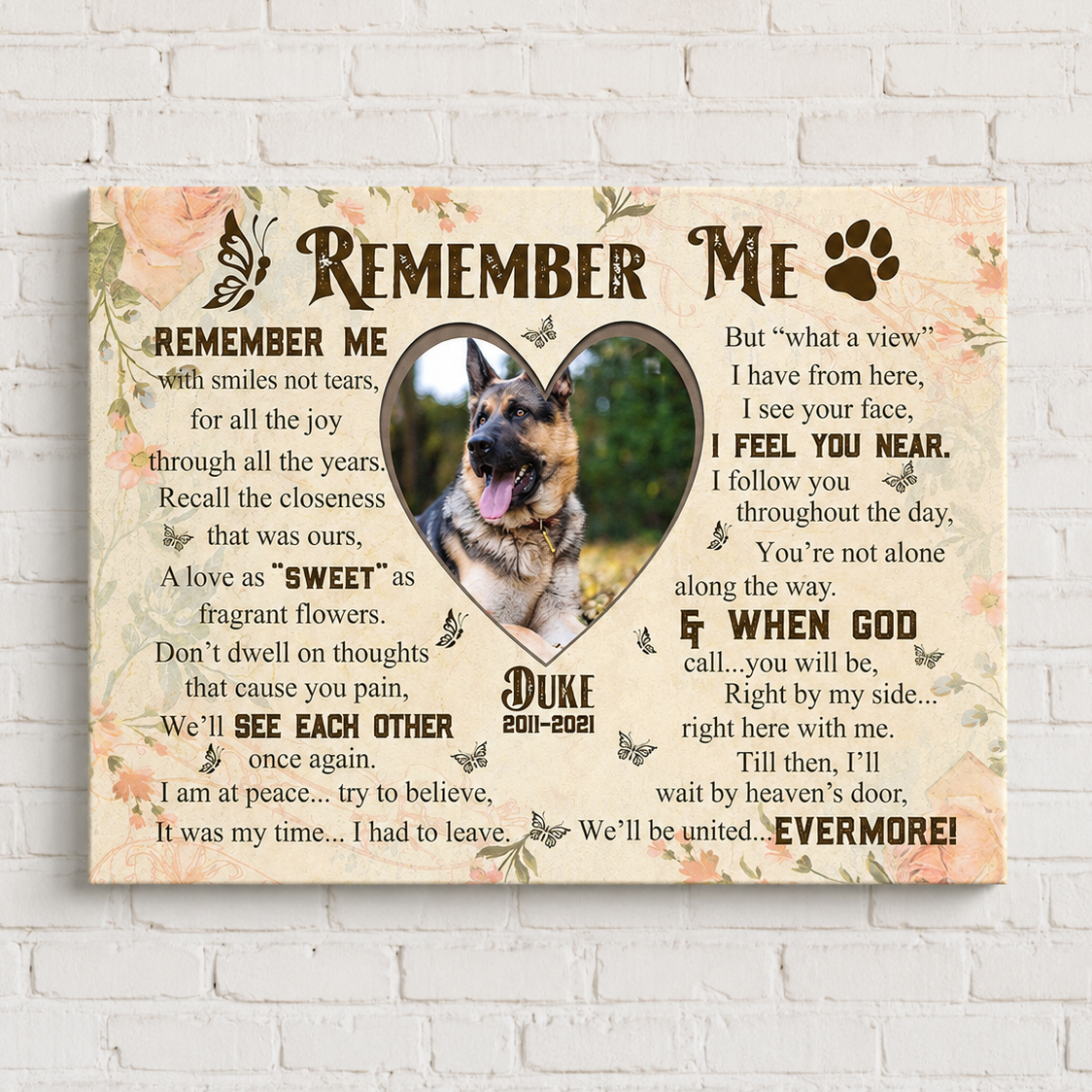 Remember Me Dog Poem | Custom Dog Memorial Canvas