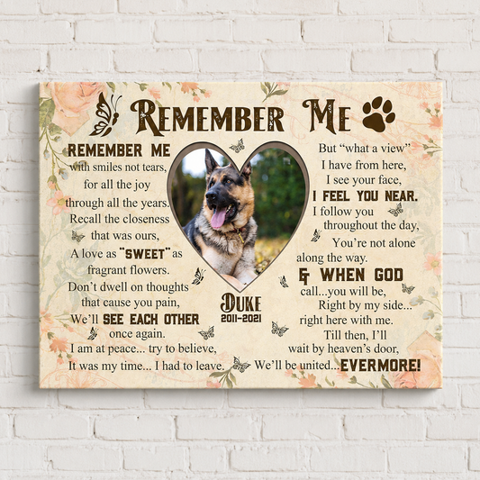 Remember Me Dog Poem | Custom Dog Memorial Canvas