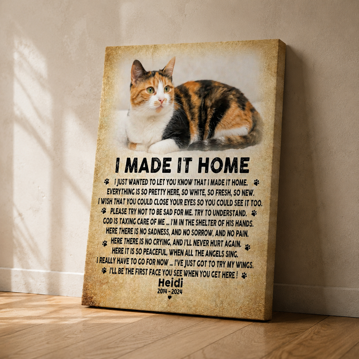 I Made It Home Poem | Custom Cat Memorial Canvas | Cat Memorial Gifts