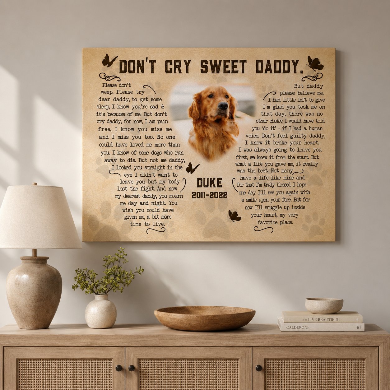 Don't Cry For Me Papa Dog Poem | Custom Dog Memorial Canvas | Dog Memorial Gifts