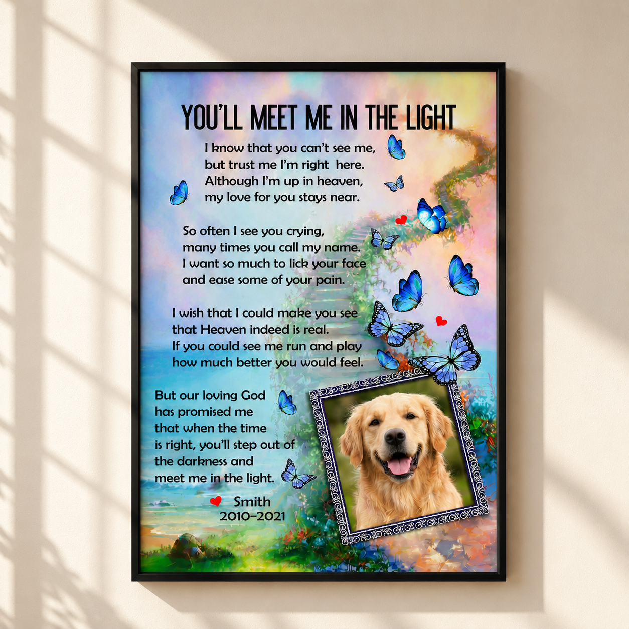 You'll Meet Me In The Light Poem | Custom Dog Memorial Canvas | Dog Memorial Gifts