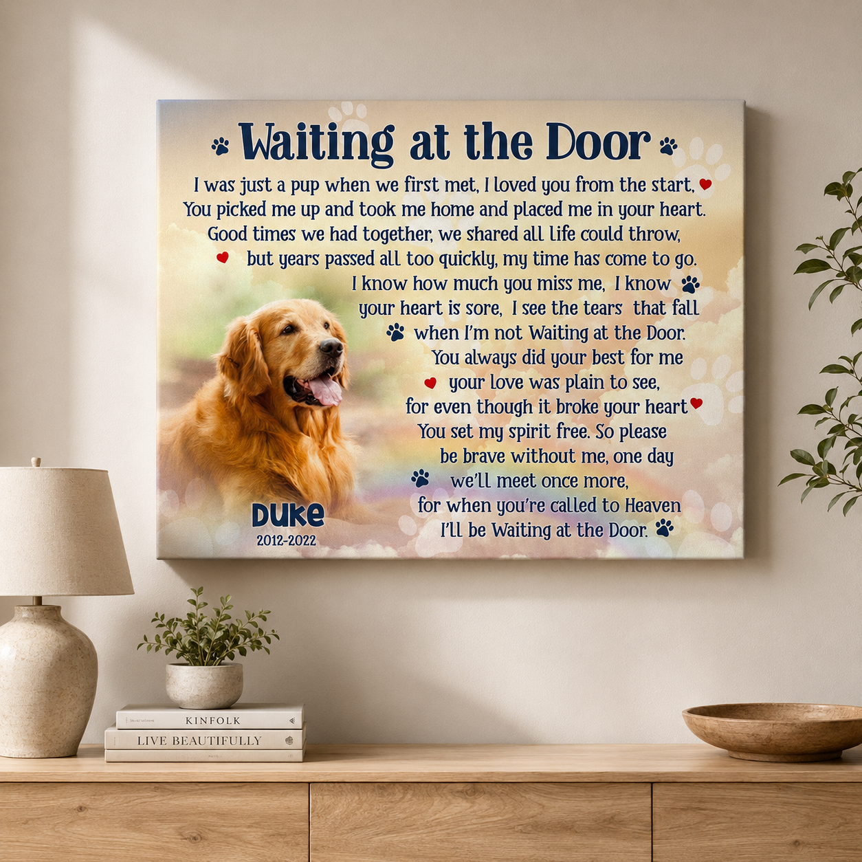 Waiting At The Door Dog Poem | Custom Dog Memorial Canvas Print | Rainbow Bridge