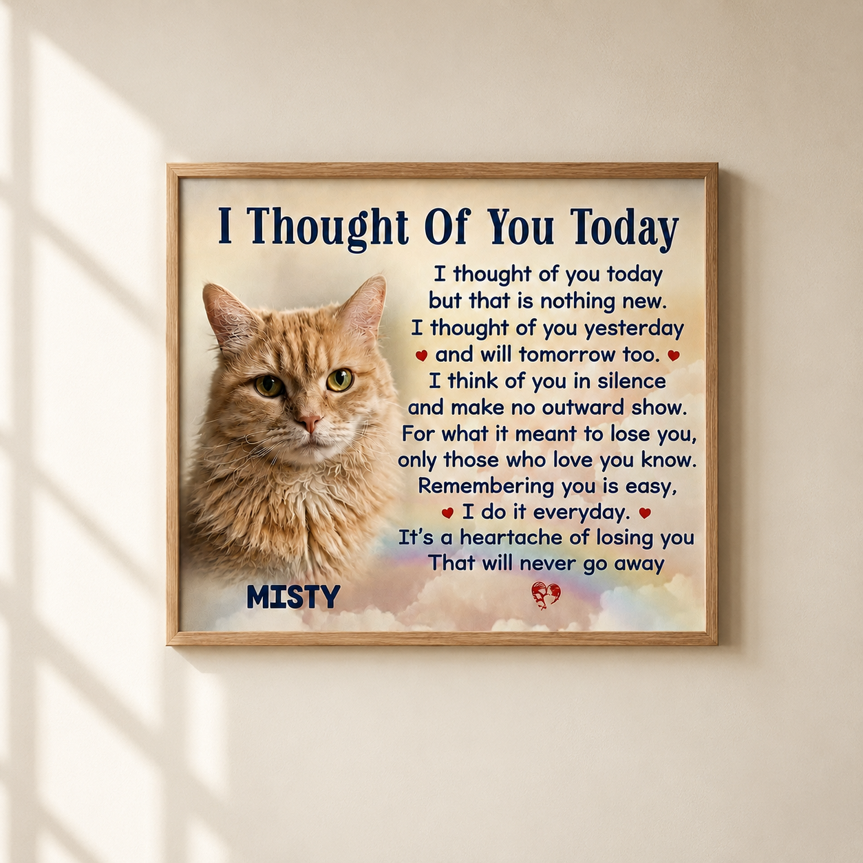 I Thought Of You Today Poem | Custom Cat Memorial Canvas Print | Cat Memorial Gifts