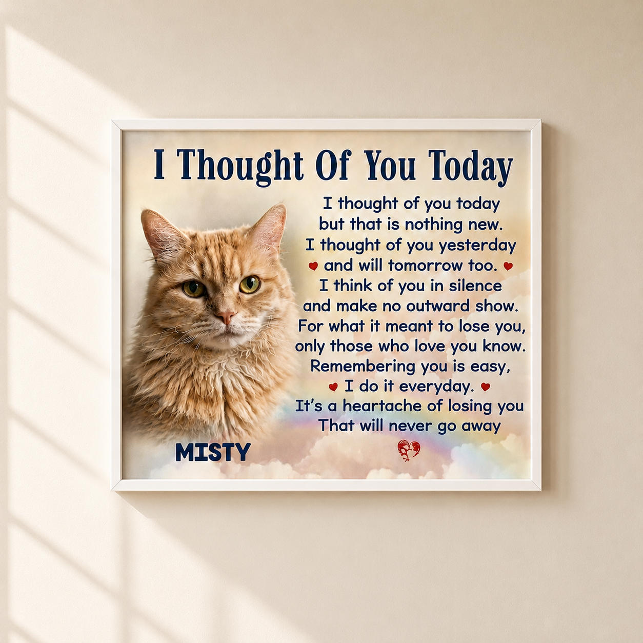 I Thought Of You Today Poem | Custom Cat Memorial Canvas Print | Cat Memorial Gifts