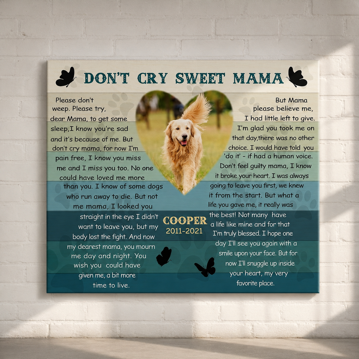 Don't Cry Sweet Mama Poem | Custom Dog Memorial Canvas | Dog Memorial Gifts