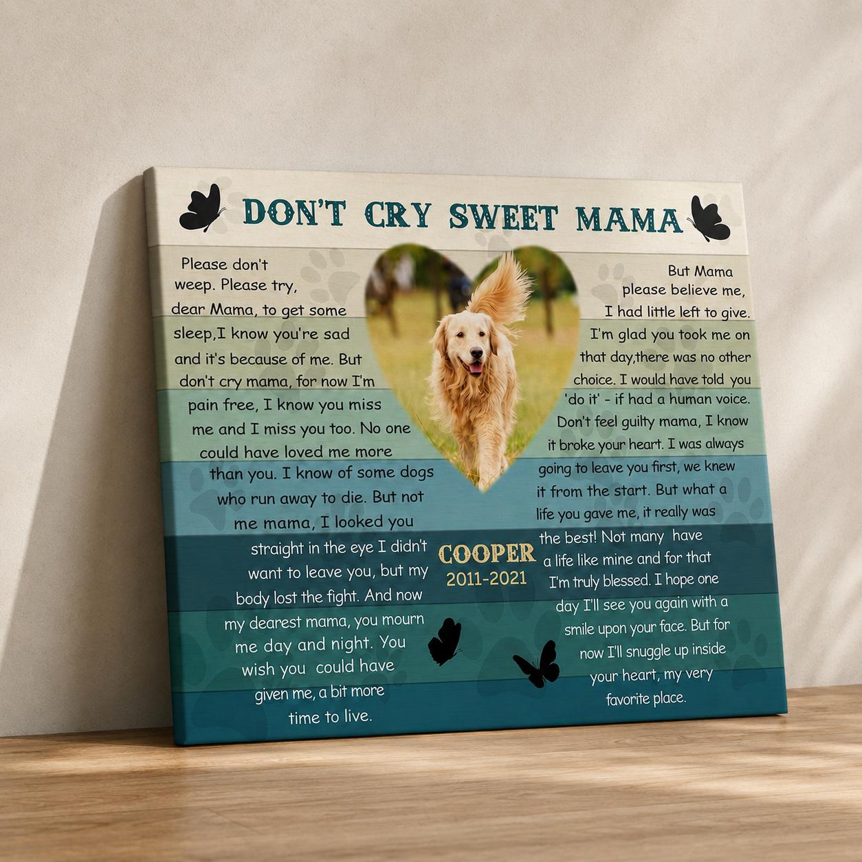 Don't Cry Sweet Mama Poem | Custom Dog Memorial Canvas | Dog Memorial Gifts
