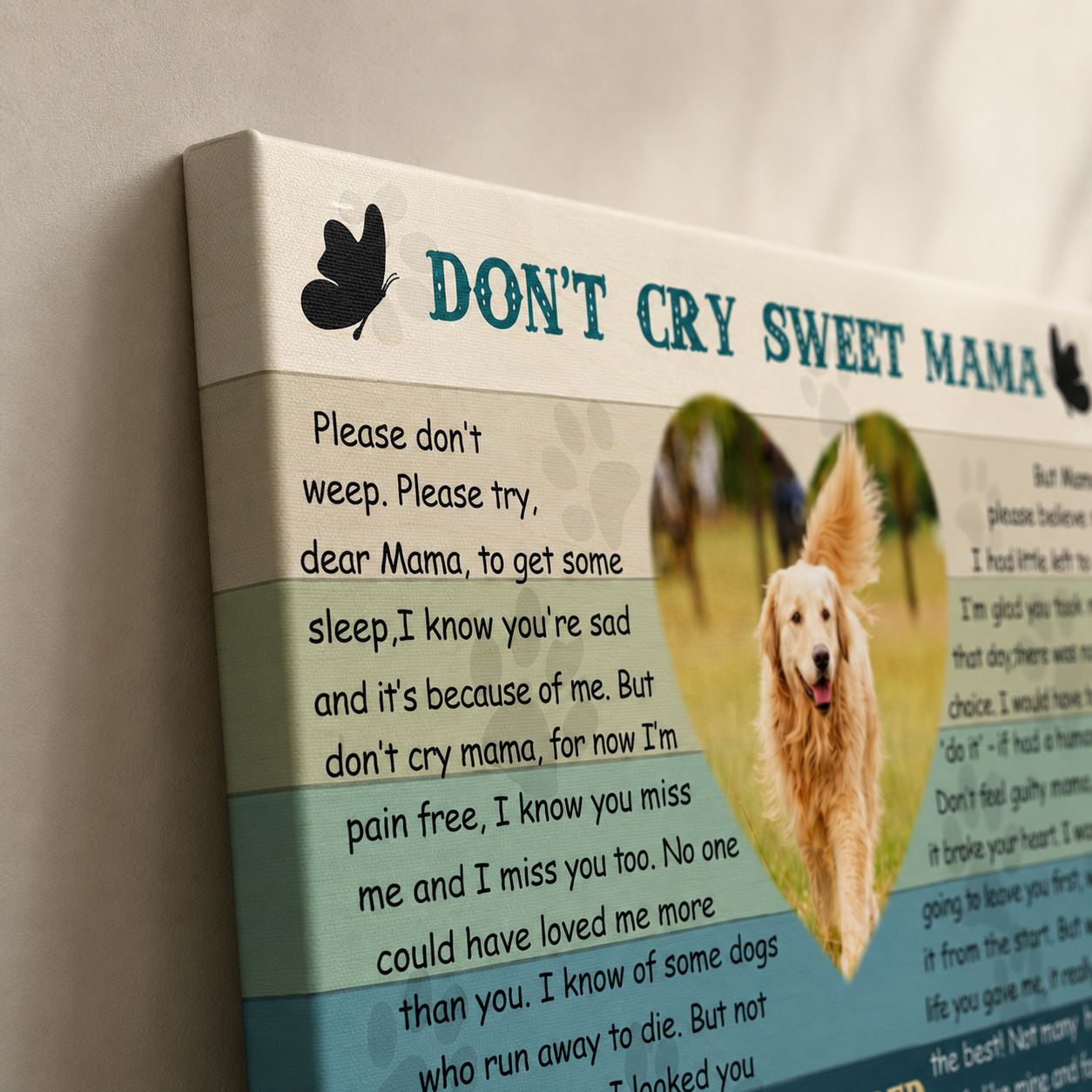 Don't Cry Sweet Mama Poem | Custom Dog Memorial Canvas | Dog Memorial Gifts