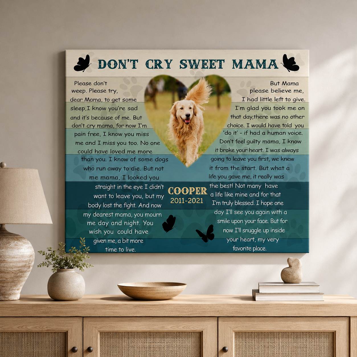 Don't Cry Sweet Mama Poem | Custom Dog Memorial Canvas | Dog Memorial Gifts