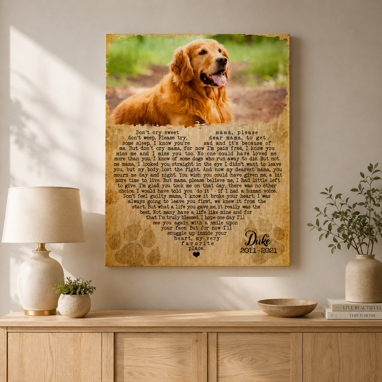 Don't Cry Sweet Mama Dog Poem | Custom Dog Memorial Canvas | Dog Memorial Gifts