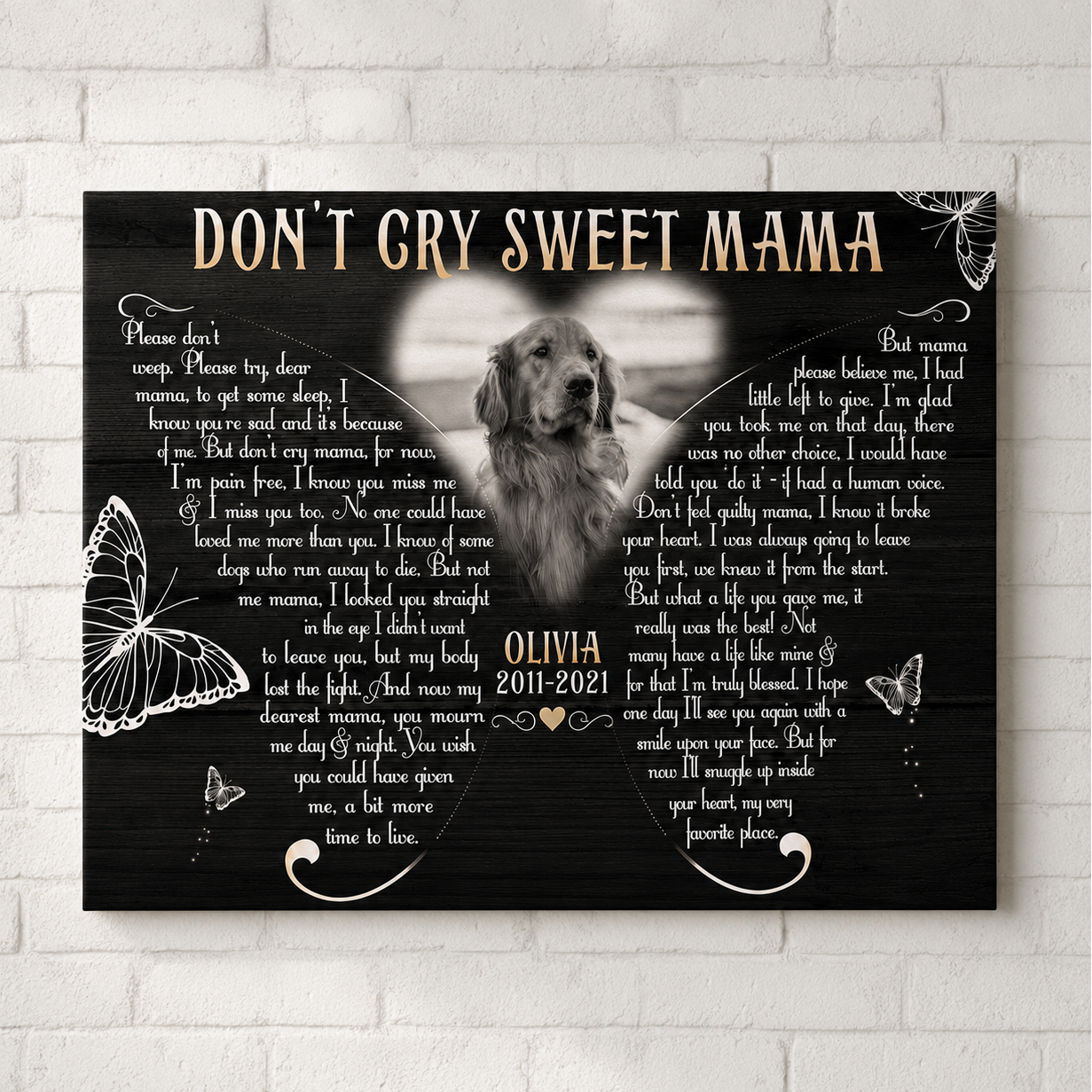 Don't Cry Sweet Mama Dog Poem | Custom Dog Memorial Canvas | Dog Memorial Gifts