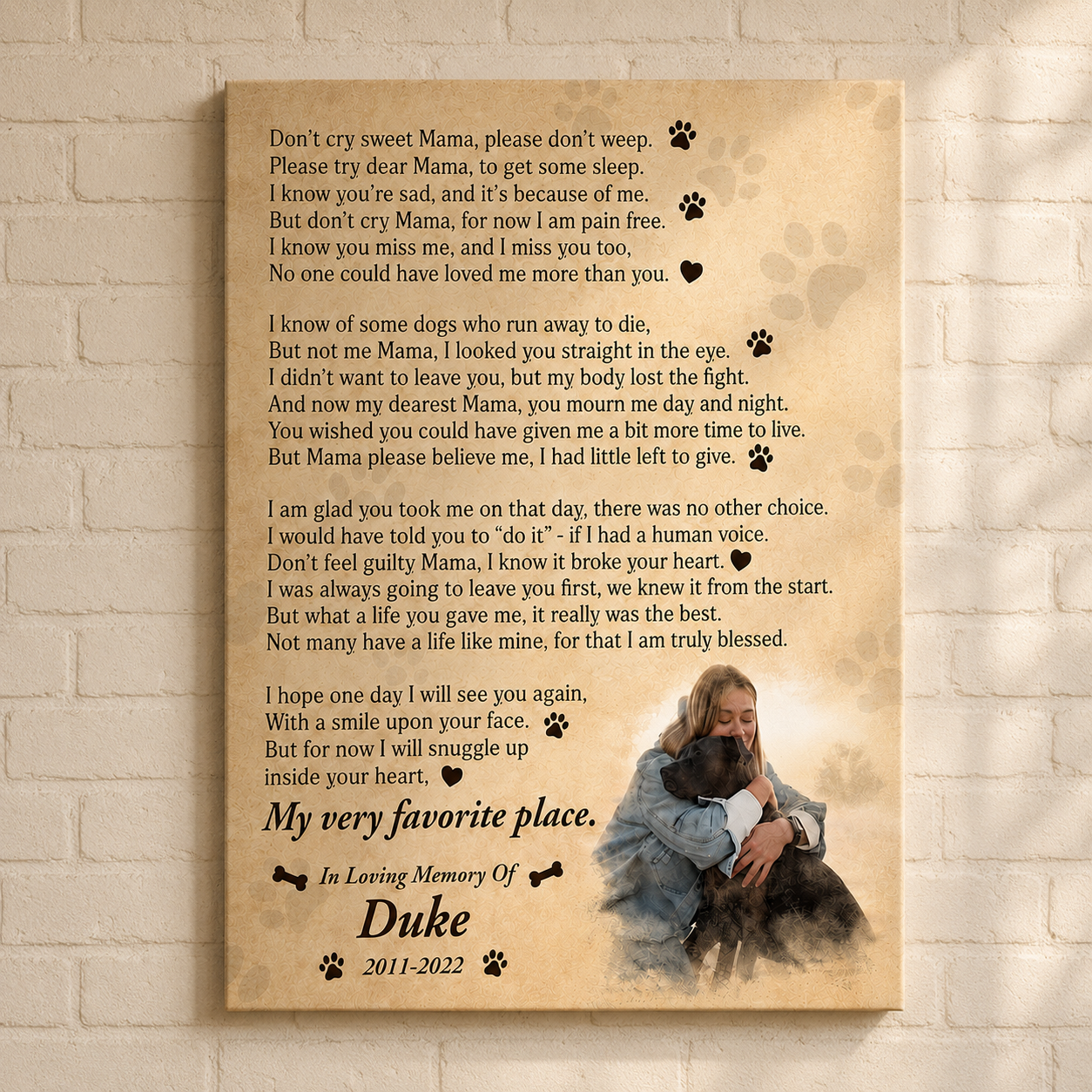 Don't Cry Sweet Mama Dog Poem | Custom Dog Memorial Canvas | Dog Memorial Gifts