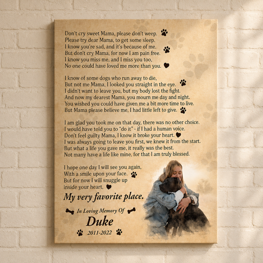 Don't Cry Sweet Mama Dog Poem | Custom Dog Memorial Canvas | Dog Memorial Gifts