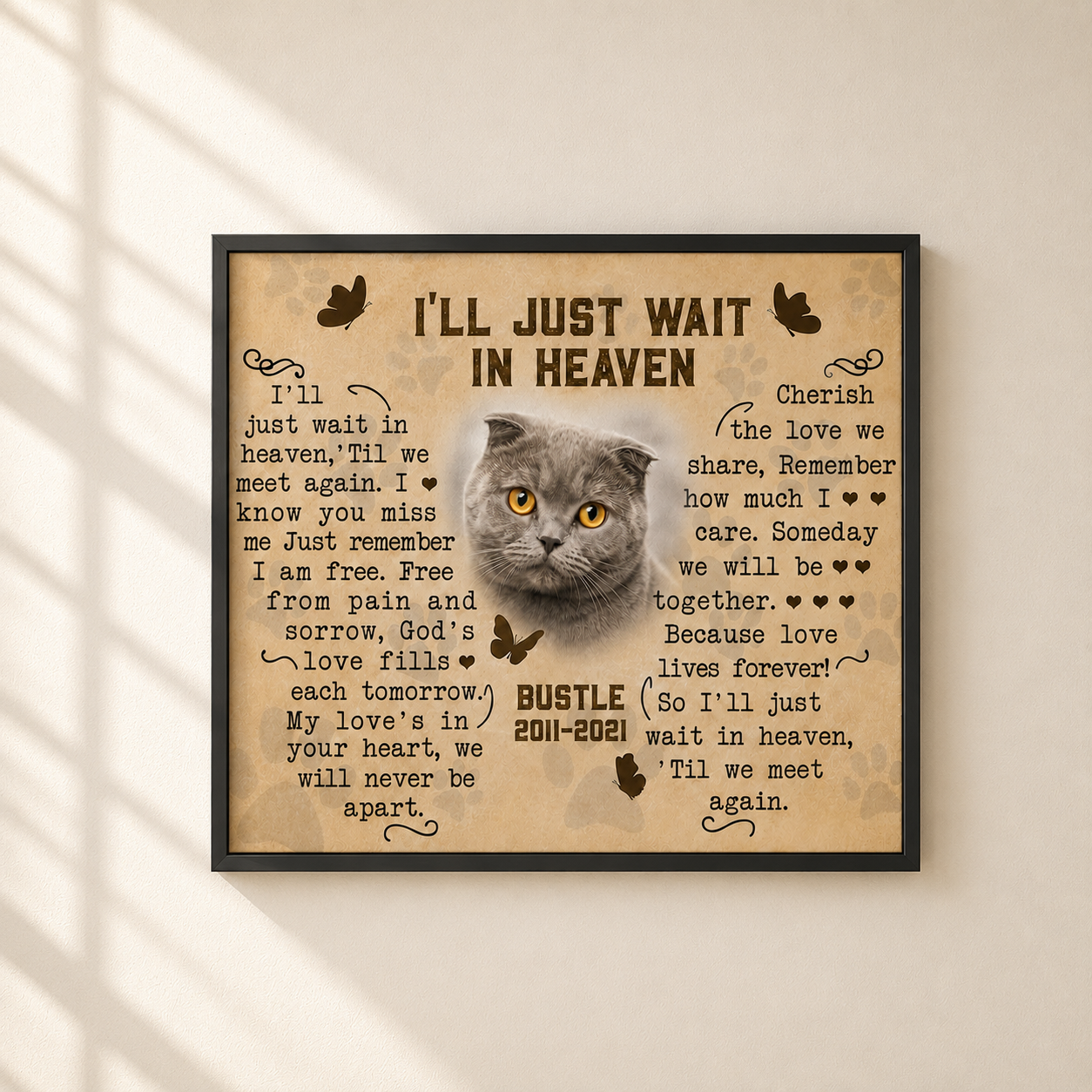 I'll Just Wait In Heaven Cat Poem | Custom Cat Memorial Canvas | Cat Memorial Gifts